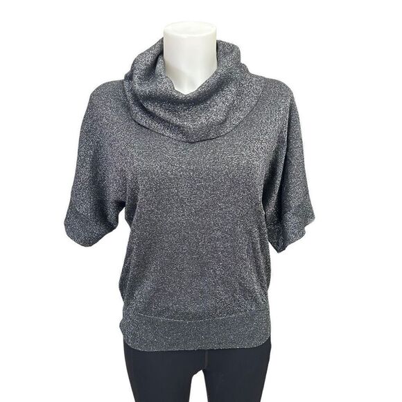 Michael Kors Cowl Neck Knit Gray Sparkling Short Sleeve Blouse sz Small - Picture 1 of 9